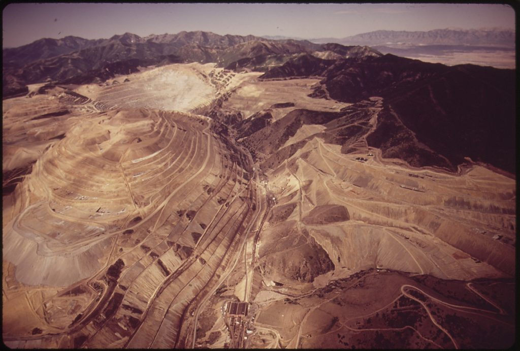 Aerial of the largest open-pit mine, terraced benches